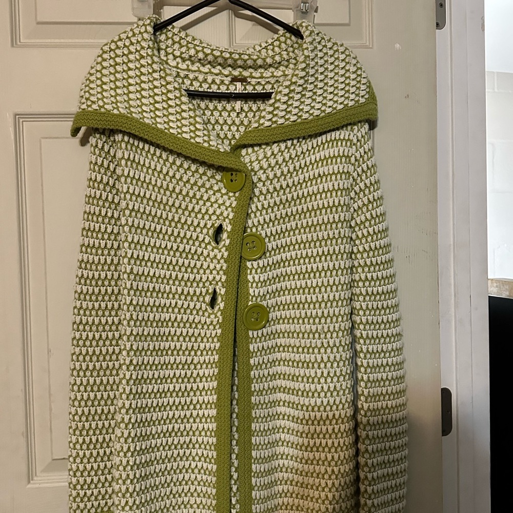 Free People Green and White Knit Coat